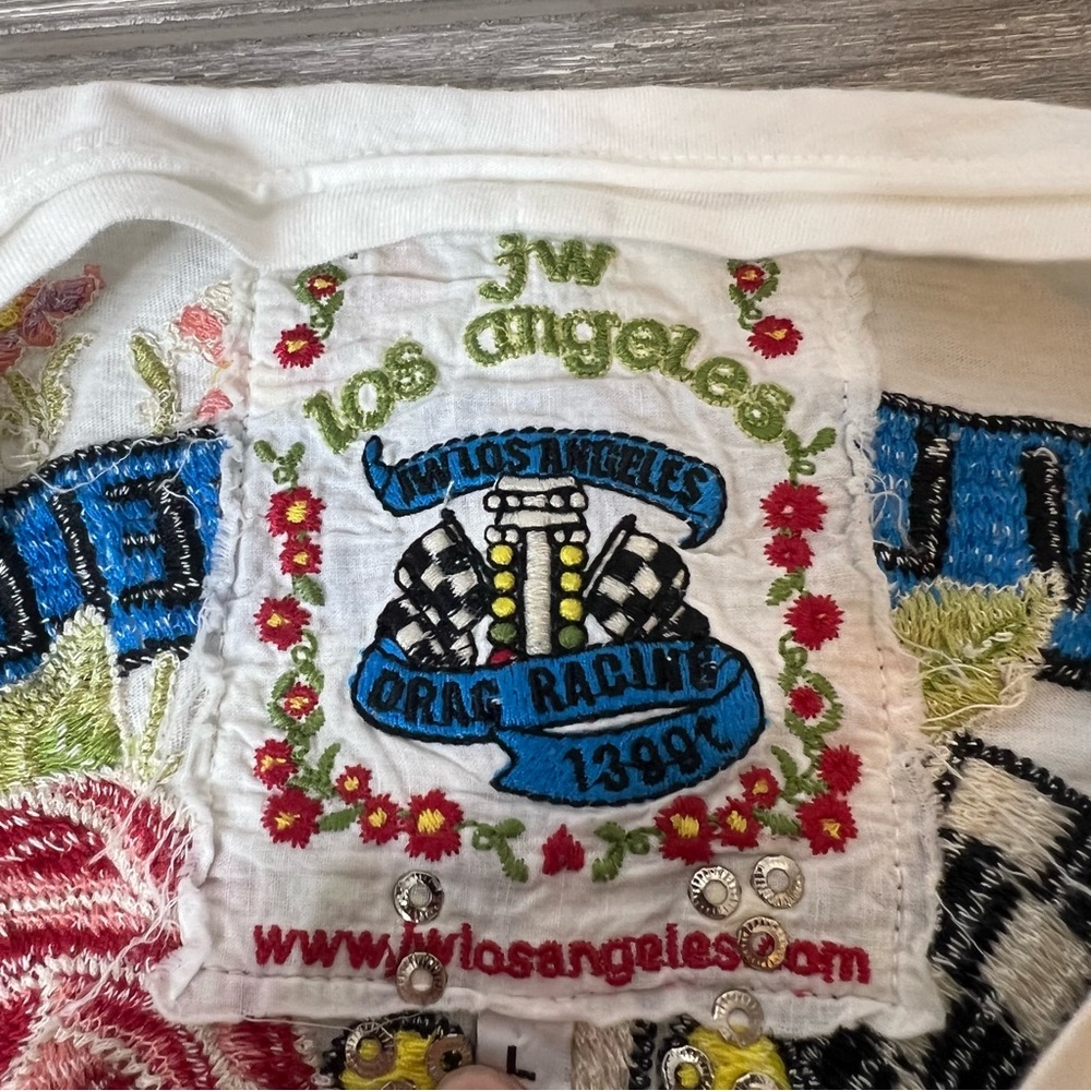 Johnny Was White Tee with Floral and Graphic Embroidery - Picture 7 of 7